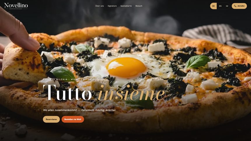 Startbild der Website von Novellino